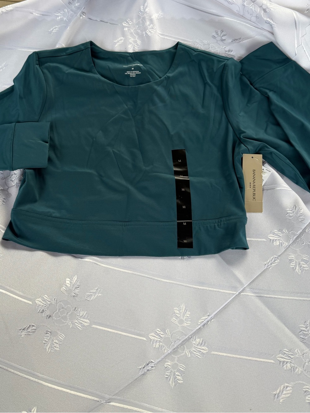 NWT Banana Republic Teal Stretch Long-Sleeve Crop Top Size Medium